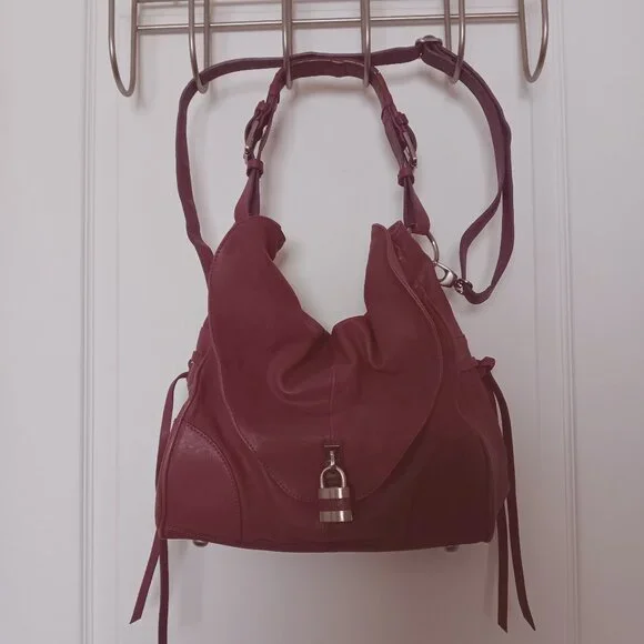 Soriel New York Leather Hobo Handbag, Raspberry color, Silver tone hardware - Picture 1 of 12